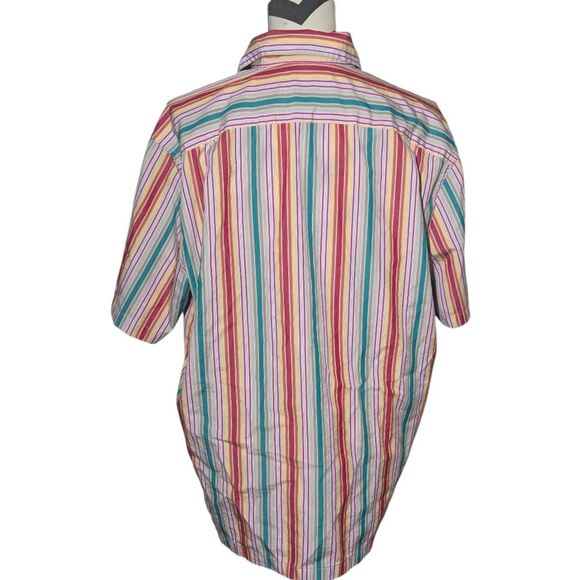 Faconnable Mens Short Sleeve Button Up Shirt Multi-Color Striped M 100% Cotton - Picture 4 of 4